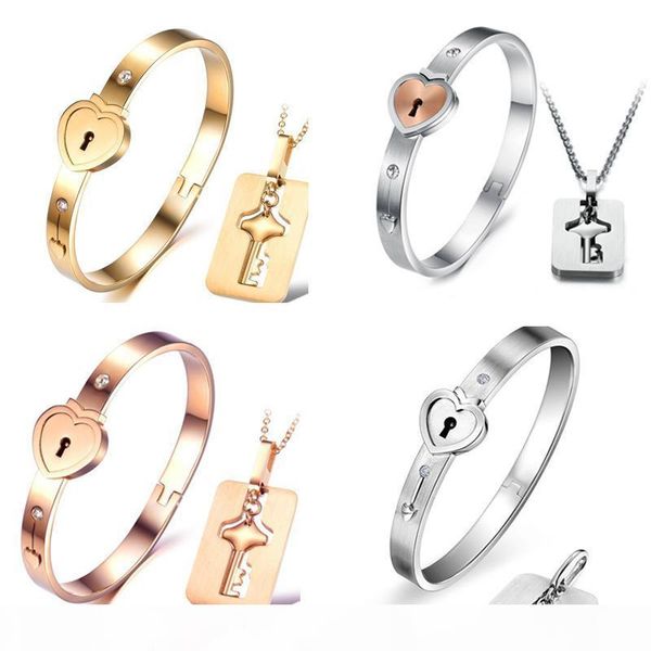 

2018 new titanium steel necklace bracelet jewelry sets rose gold fashion lovers bracelet necklaces birthday present, Silver