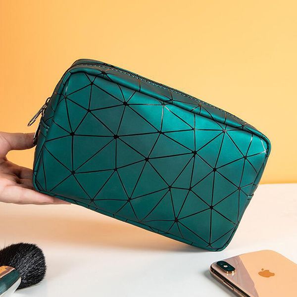 

women pu cosmetic bag fashion geometric make up organizer bags travel waterproof toiletry storage pouch beautician makeup cases