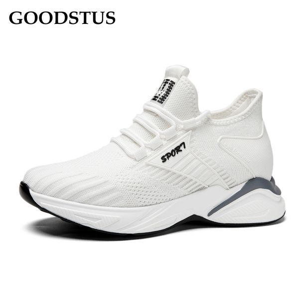

goodstus men clunky sneaker rubber sole mesh vamp height increase breathable comfortable couple shoes, Black