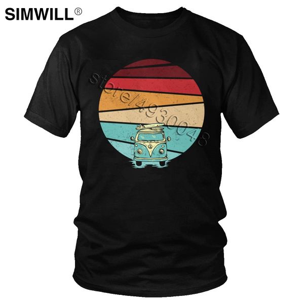 

урожай автобус футболка мужчины хлопок surf summer tee коротким рукавом моды t-shirt классический ретро streetwear graphic печати tops подар