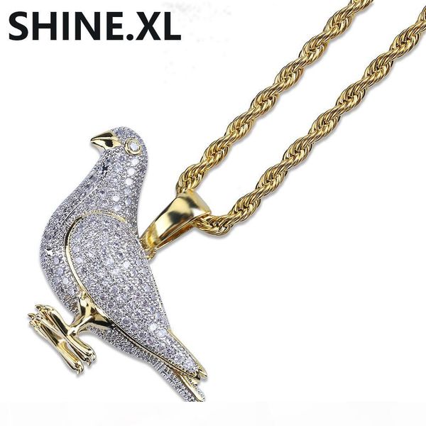 

hip hop peace dove charms pendant necklace animal jewelry with crystal micro pave cz stone accessories for women jewelry gift, Silver