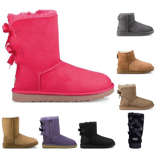 

ugg австралия женщин снегоступы моды женские женский сладкий лук узел ankel botas черный розовый кофе каштан зимняя классика девочек обувь 3