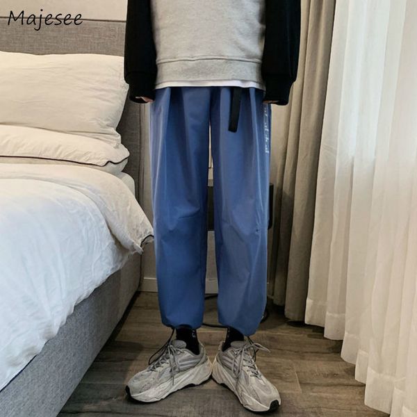 

men casual wide leg pants solid pattern three colors ankle-length elastic loose fashion simple all-match korean style streetwear, Black