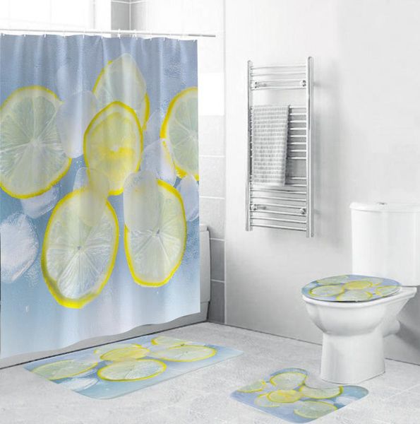

ice cube polyester fabric shower curtain bathroom curtains non slip rugs carpet toilet flannel bath mat set home decor
