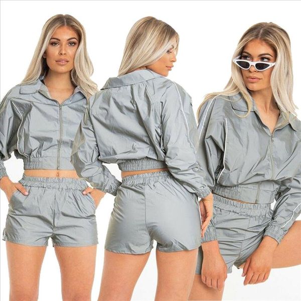 

women tracksuit s 2xl womens reflective light tracksuit jacket sport wear club casual drop shipping, Gray