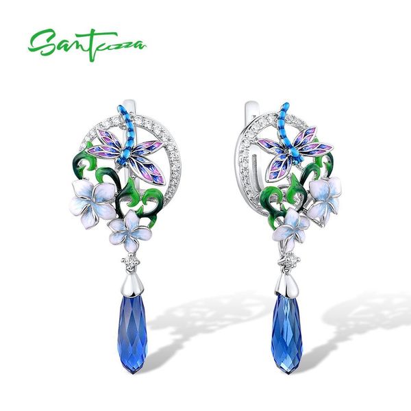 

santuzza silver earrings for women 925 sterling silver delicate dragonfly flower drop earrings fashion jewelry handmade enamel 200923
