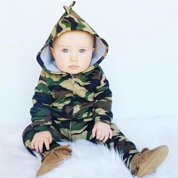 

green color handsome infant newborn baby boys girls camouflage hooded romper jumpsuit clothes outfit drop shipped st01, White