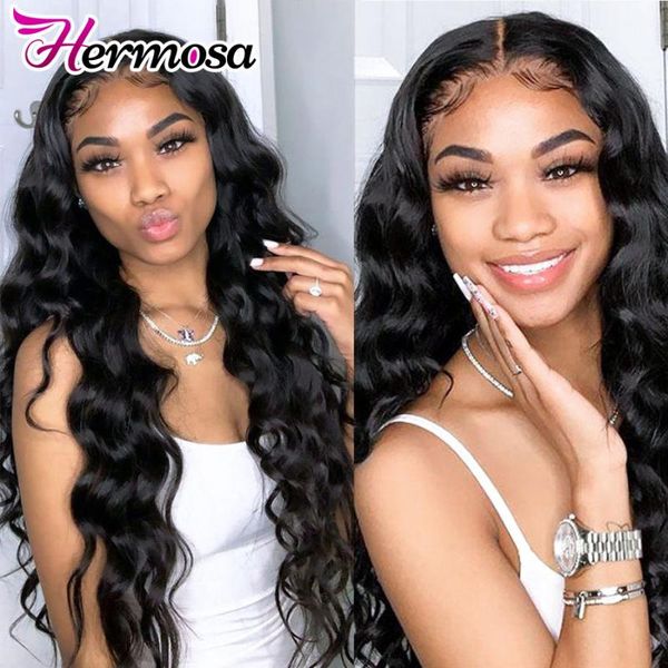 

хермоза body wave фронта шнурка человеческих волос парики remy 8-34 бразильские волосы тела парик волны 13x4 фронта шнурка парики черная жен, Black;brown