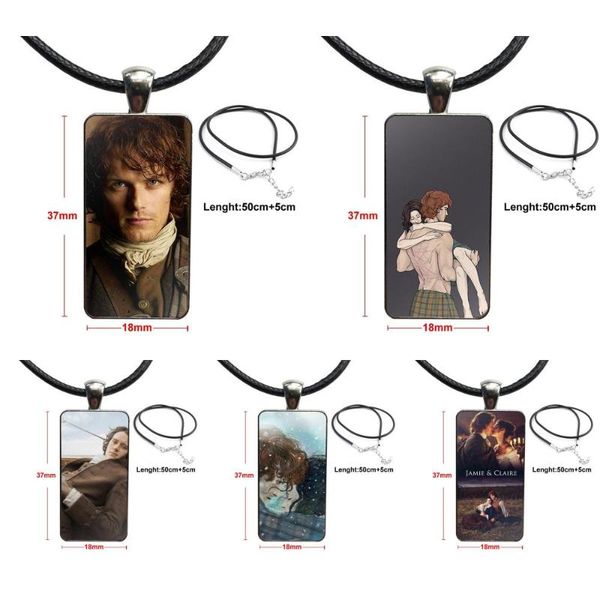 

для мужской vintage ювелирные изделия стали цвет стекла кабошон choker подвеска длинное ожерелье прямоугольник outlander tv shows, Silver