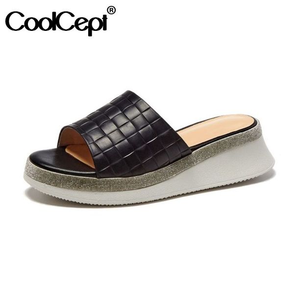 

coolcept new fashion shoes sandals open toe platform thick bottom stone pattern slip on shoes causal female footwear size 34-39, Black