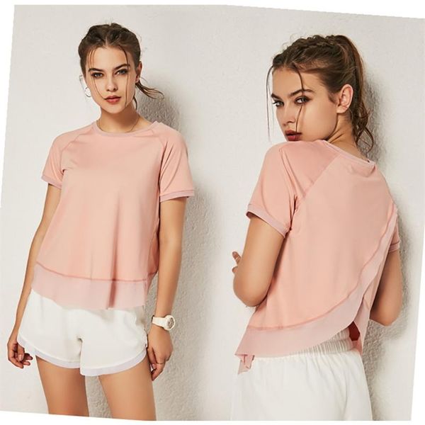 

yoga outfits women loose quick dry sport short sleeve slim running workout smock petals hem cross back crop for fitness shirt, White;red