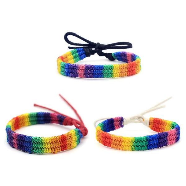 

10pc rainbow love pride bracelet handmade braided friendship string bracelet gay & lesbian adjustable size lover jewelry, Golden;silver