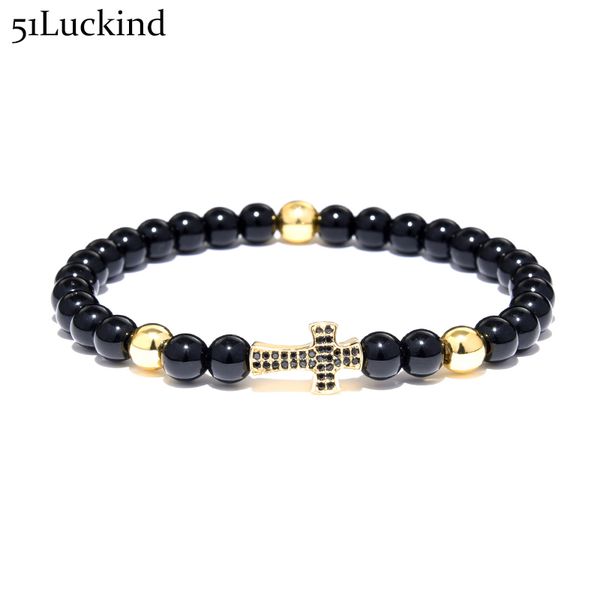 

fashion cross design natural stone beads bracelet luxury zirconia crucifixo braclet for women mens meditation hand jewelry, Golden;silver