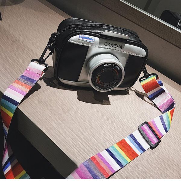 

fashion camera shape rainbow shoulder bag for girls design ladies clutch handbags pu leather women messenger bags