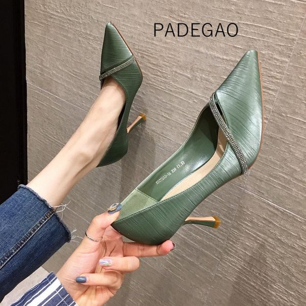 

2020 women shoes green france bling crystal high-heeled shallow elegant women's shoes, Black