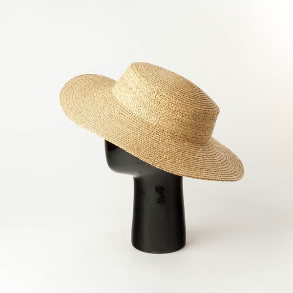 

01907-hh7358 handmade natural raffia solid flat fedoras cap men women leisure panama jazz hat, Blue;gray