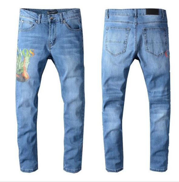 

20s new arival design mens jeans summer fashion trend stretch slim straight jeans denim trend men's casual long pants quality, Blue