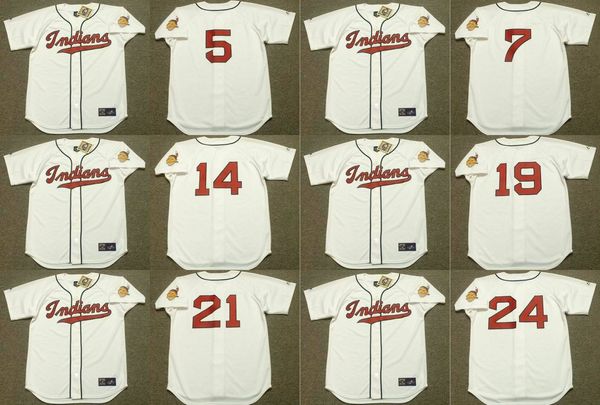 Cleveland 24 EARLY WYNN 14 LARRY DOBY 19 FELLER 7 AL ROSEN 5 LOU BOUDREAU 21 BOB LEMON 29 SATCHEL PAIGE Baseball Jersey Ed