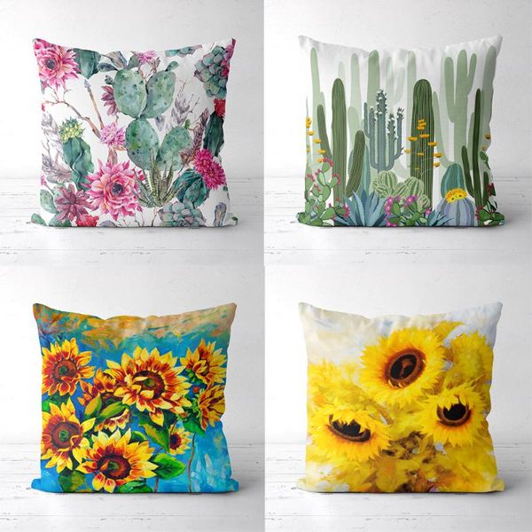 

sunflower cushions decorative polyester pillowcase tropical leaf flower pattern cushion cover set throw pillow sofa home decor