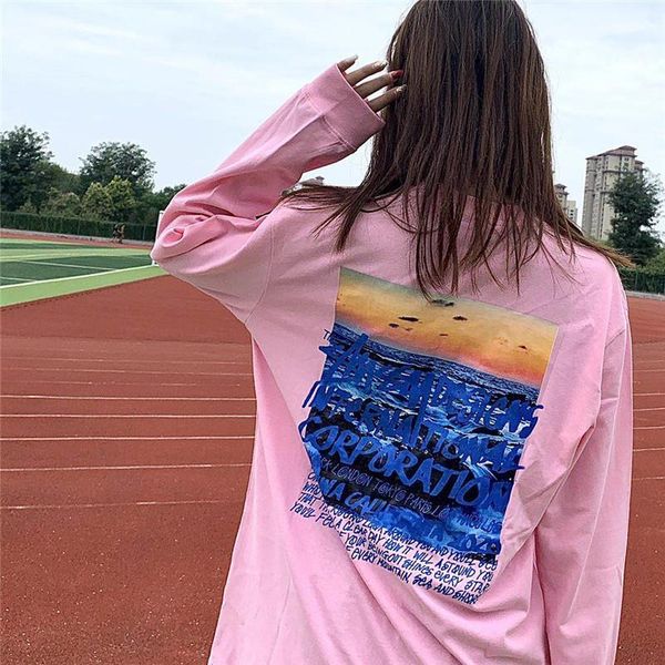 

men women 20stussy long-sleeved t-shirt autumn new poster font pure cotton couple thin sweater 2020, Black