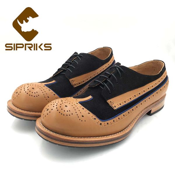 

sipriks mens italian custom calfskin dress shoes thick leather sole wingtip shoes gents suit brown black formal tuxedo 45