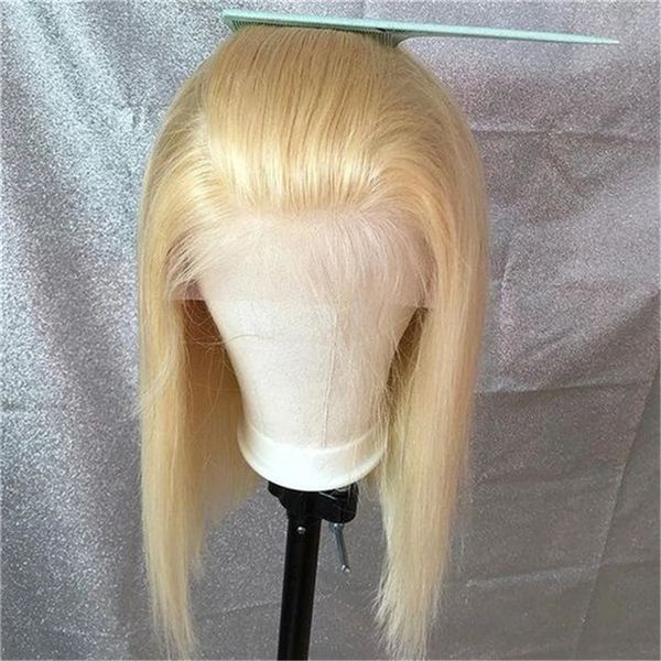 

2020 blonde staight hair full lace wigs transparnt lace human hair wig for white women bleached knots glueless wig with baby hair, Black