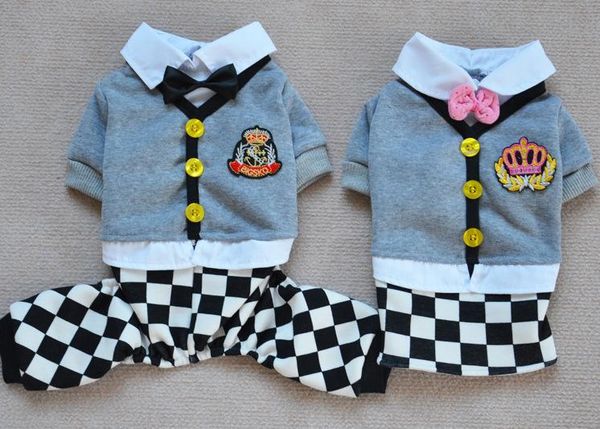 

dog clothes autumn and winter the new campus couple suit fashion splice lattice dog coat factory direct sales special price