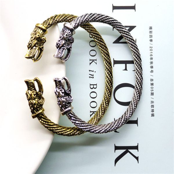 

ancient wolf head bracelet gold/ gun black color viking bracelet teen men wristband cuff bracelets for friends bangles