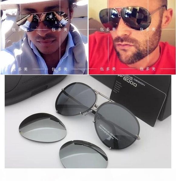 

brand designer eyewear men women fashion p8478 cool summer style polarized eyeglasses sunglasses sun glasses 2 sets lens 8478 with cases, White;black