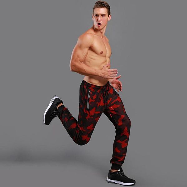 

men camouflage pants ankle tie drawstring pockets fitness running sports pants sweatpants autumn warm gym athletic trousers, Black