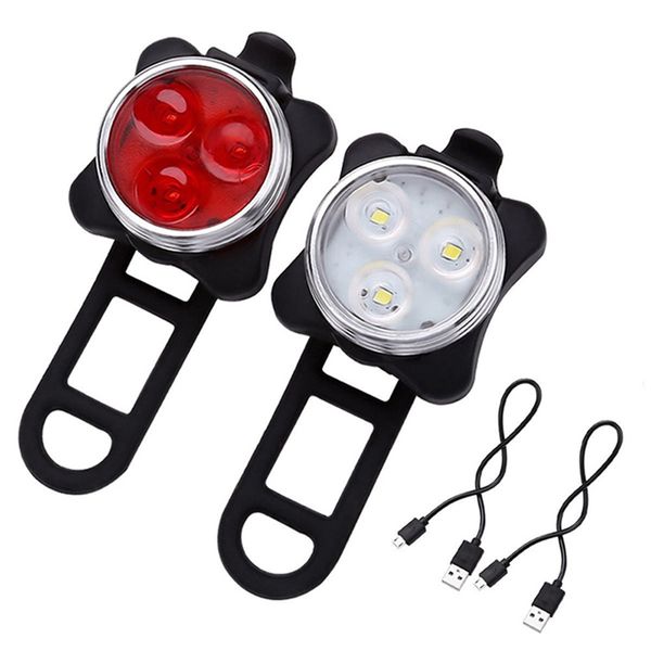 

cycling back light headlight set cycling bicycle bike 3 led head front with usb rechargeable tail clip light lamp