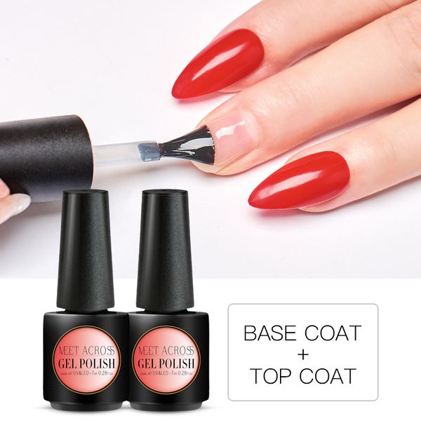 

meet across matte coat 7ml base coat no wipe color gel nail polish uv led soak off nail art gel varnish lacquer, Red;pink