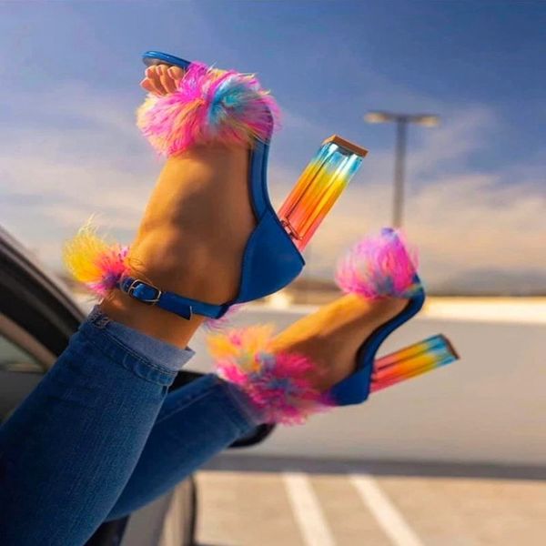 

new women summer pumps thin high heels peep toe faux fur deco sandals bride wedding shoes woman female mujer sapato feminino, Black