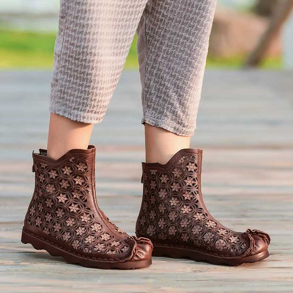 

vallu 2020original handmade leather women's shoes sandals flat bottom comfortable soft bottom soft face hole hollow casual shoes, Black