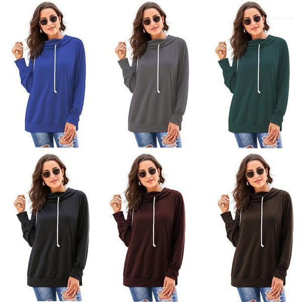 

women loose hoodies pullover long sleeve hooded pure color spring autumn sweatshirt ladies casual hoodies, Black