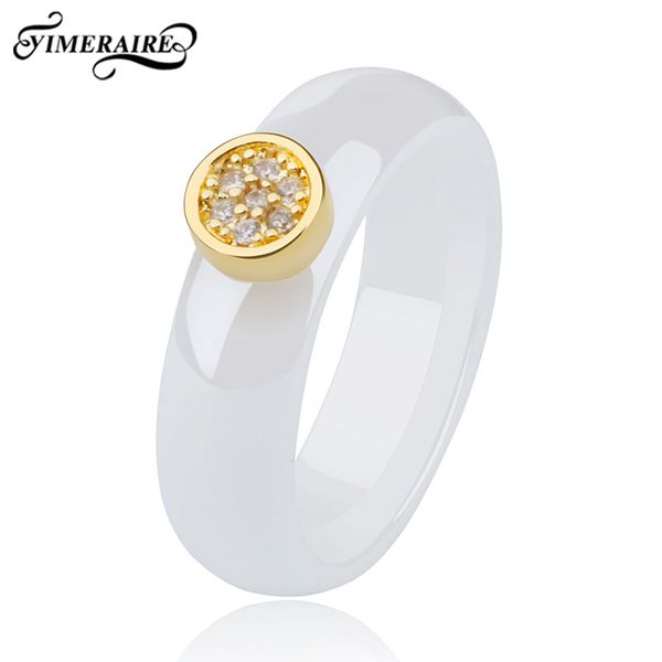 

new 6mm ceramic rings smooth healthy ceramic classic black white color with shining crystal round gold for women fashion jewelry, Golden;silver