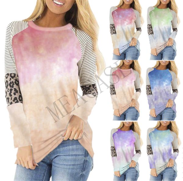 

женщины одежда мода полосатый цвета галстук-краситель топы с длинным рукавом футболки модные футболки лоскутная цвет осень зима спорт повсед, White