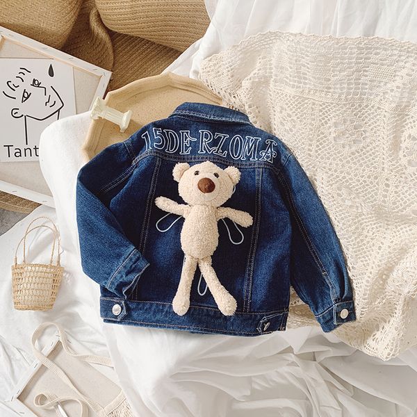 

2020 autumn slae boys and girl fashion long sleeve denim coat kids back bear jackets, Blue;gray