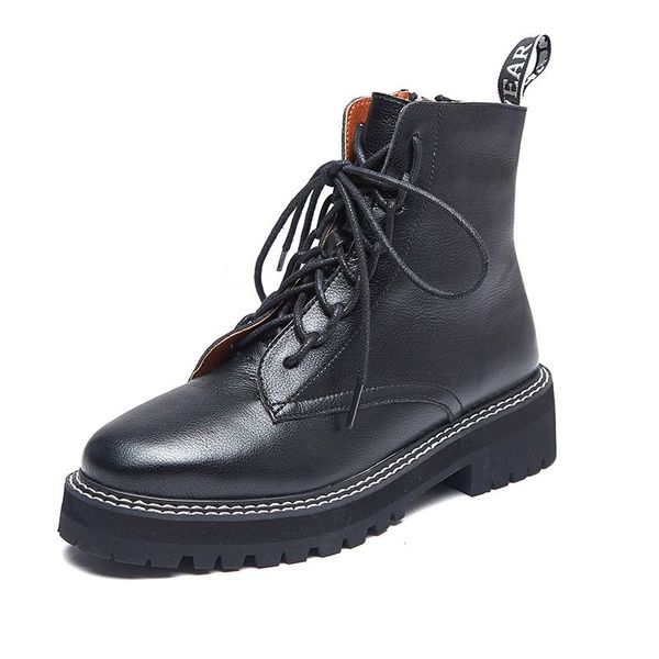 

shoes women's ankle martin boots genuine leather 2020 winter fur snow boots women lace up black short motorcycle boots