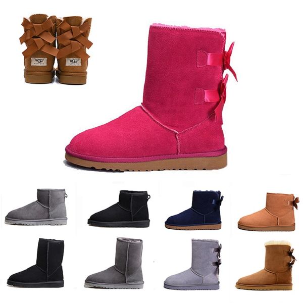 

black wgg luxury designer women boots classic tall chestnut bailey bowknot leather winter snow ankle womens half knee australian boots