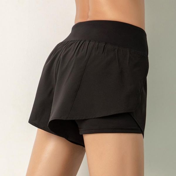 

women running shorts 2-in-1 with pocket wide waistband coverage layer compression liner lounging sport yoga leggings fitness, White;black