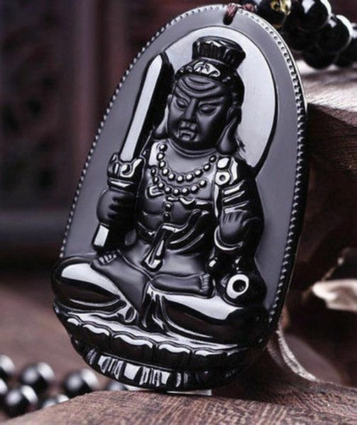 

obsidian black acalanatha acala buddhism pendant stone lucky blessing jewelry, Silver