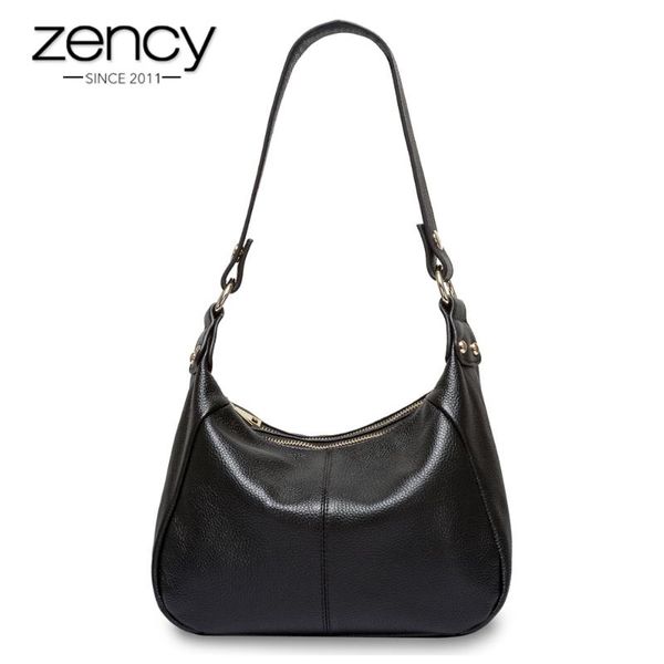 

zency women shoulder bag 100% genuine leather classic black fashion crossbody messenger purse for female handbag