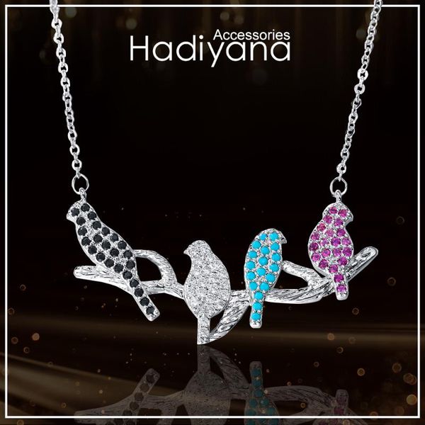

hadiyana cute birds branch christmas necklace with multicolor cubic zirconias fashion statement necklaces for women xl063, Silver