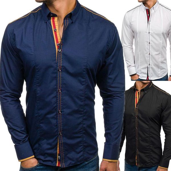 

casual solid color luxury mens dress shirt designer slim patchwork shirts mens, White;black