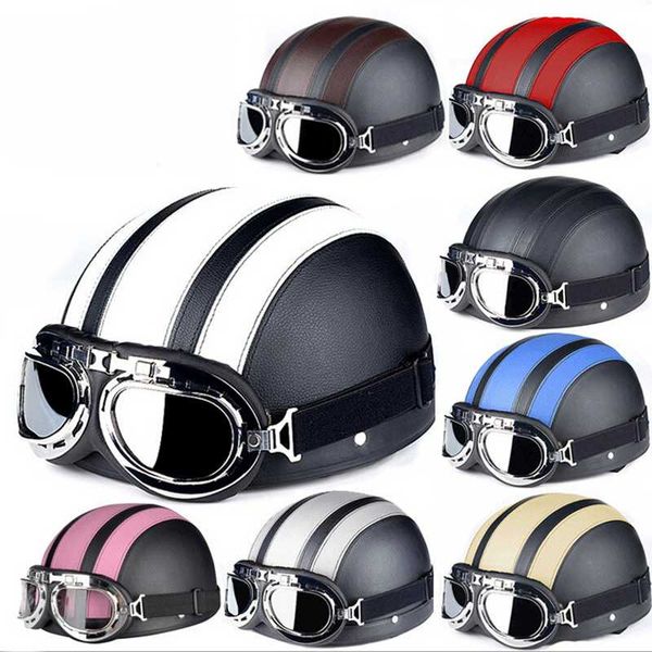 

motorcycle helmet motorcycle scooter open face half leather helmet with visor uv goggles retro vintage style motocross