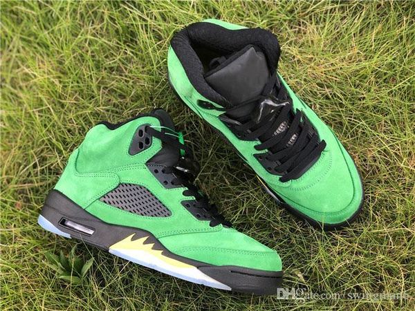 

air authentic 5 se oregon ducks basketball shoes apple green yellow strike black jumpman reflective men sports sneakers with box