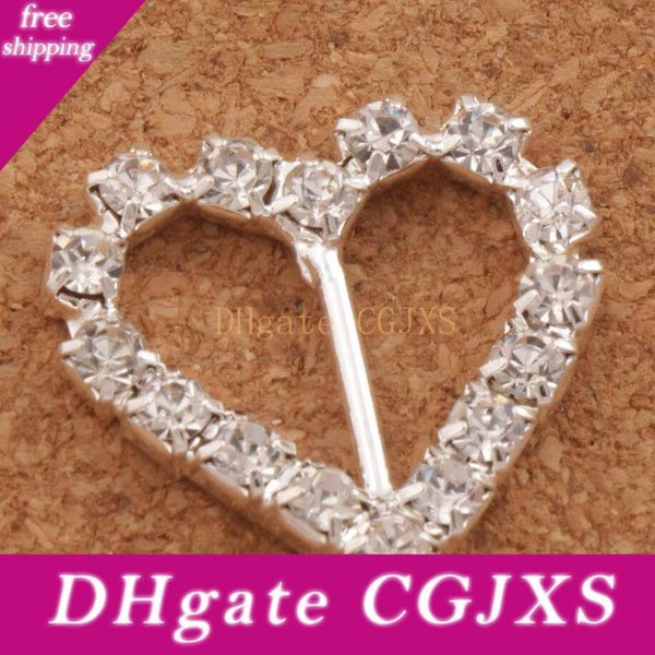 

60pcs /lot 10mm bar 20mm small heart rhinestone buckles invitation ribbon slider wedding supply supplies weddings events, Gray