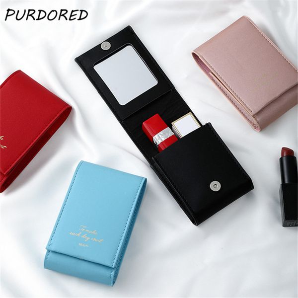 

purdored 1 pc women lipstick bag solid color mini cosmetic bag for lipstick organizer with mirror female makeup beauty case