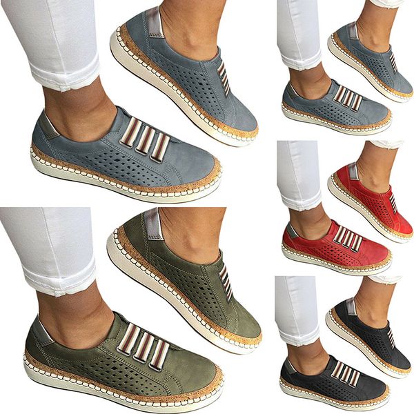

newly women slip on hollow out flat shoes round toe anti-slip breathable casual sneakers